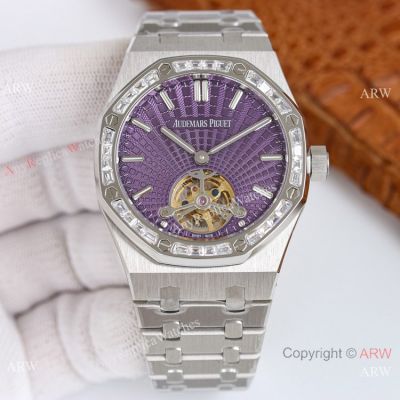 Swiss Replica Audemars Piguet Royal Oak Tourbillon Extra-Thin 41 Purple Diamond-set